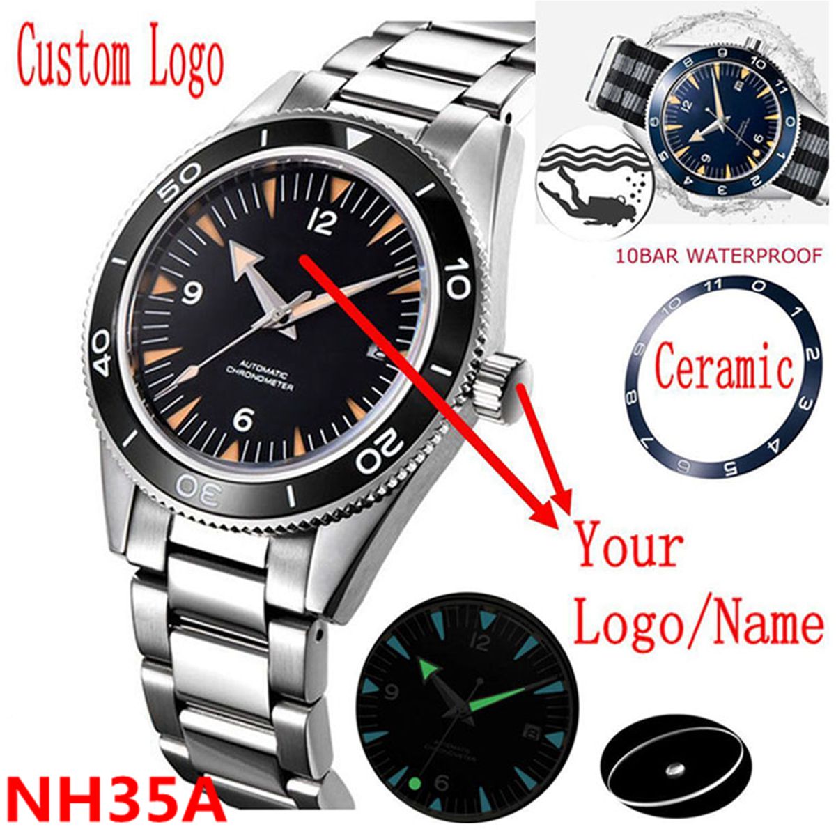 Mens Mechanical Watch - Reloj con movimiento NH35 con logotipo
